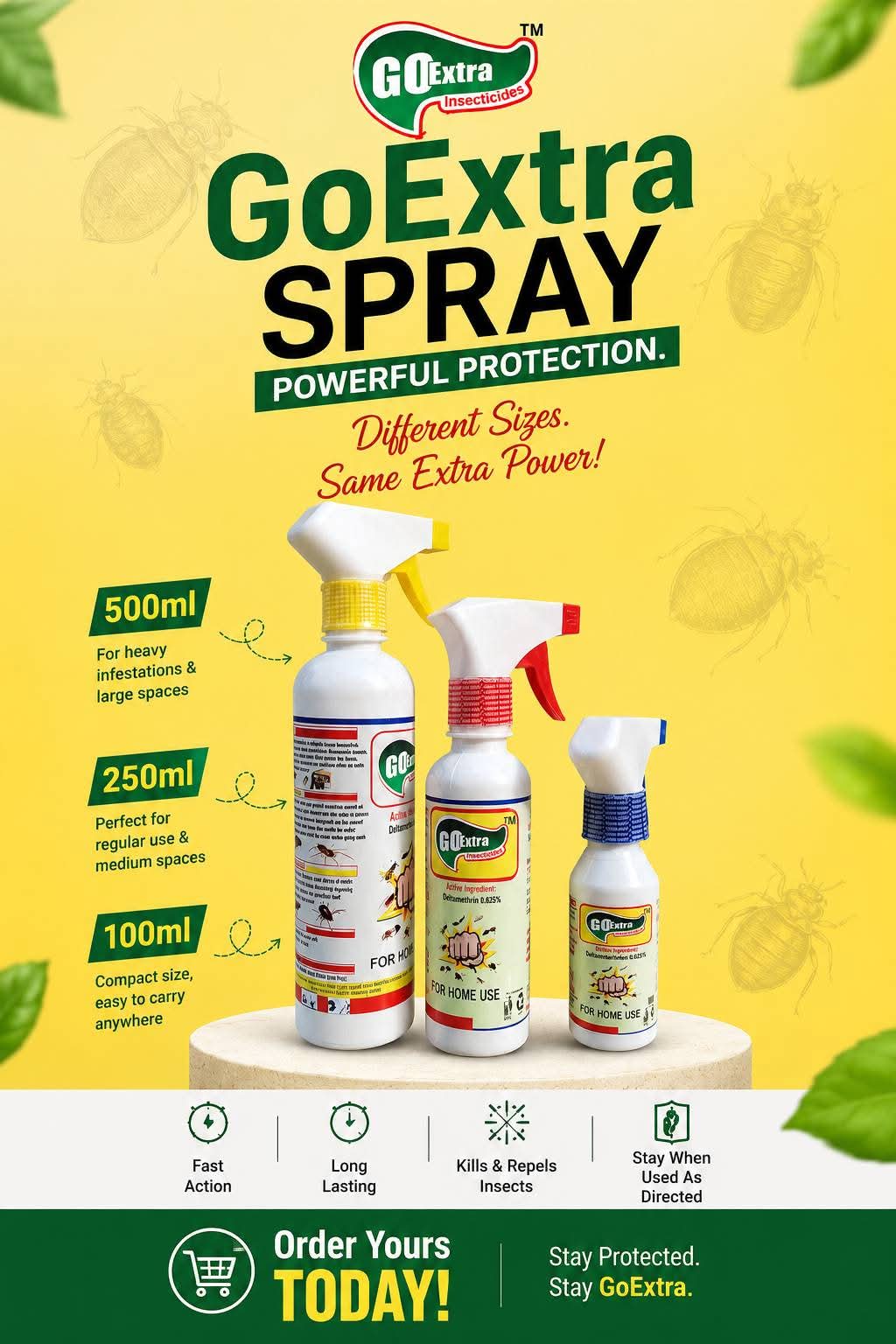 GoExtra spray available in 100ml, 250ml and 500ml