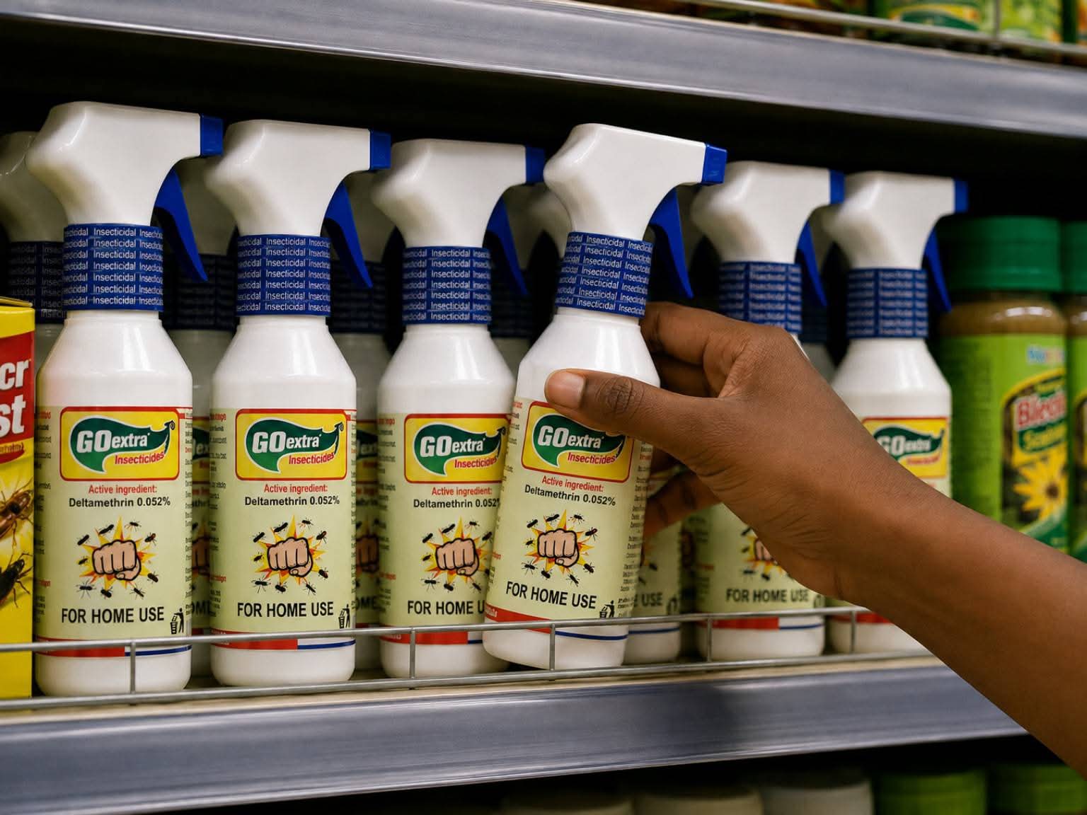 GoExtra sprays lined up on a supermarket shelf