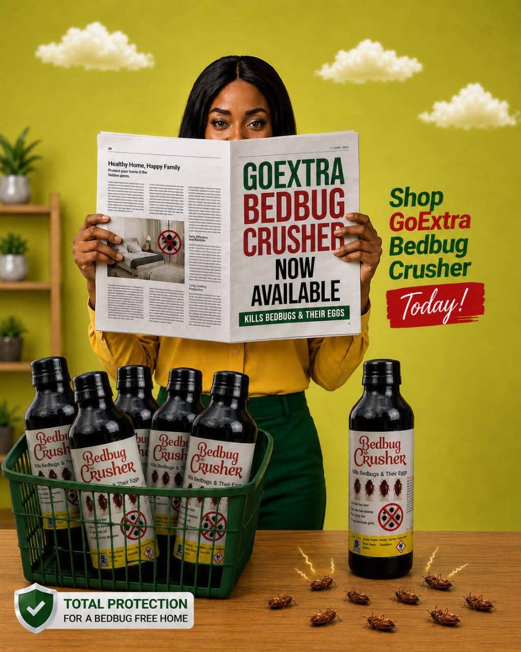 Basket of GoExtra Bedbug Crusher bottles