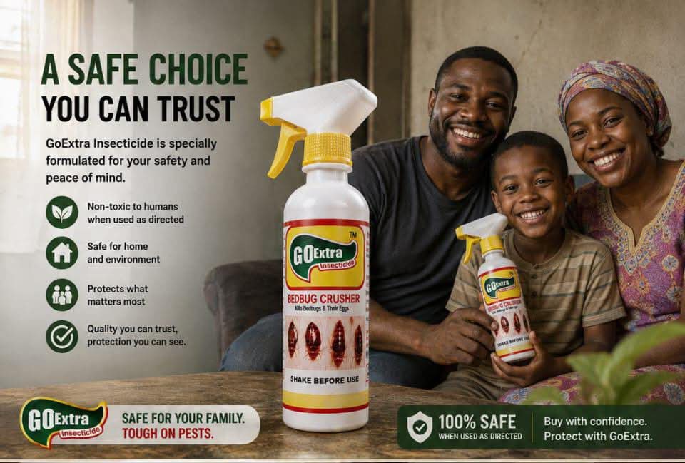 A Nigerian family holding GoExtra Bedbug Crusher at home